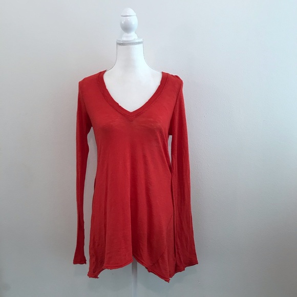 Free People We the Free Destructed Long Sleeve V-Neck Top Small - Picture 1 of 15